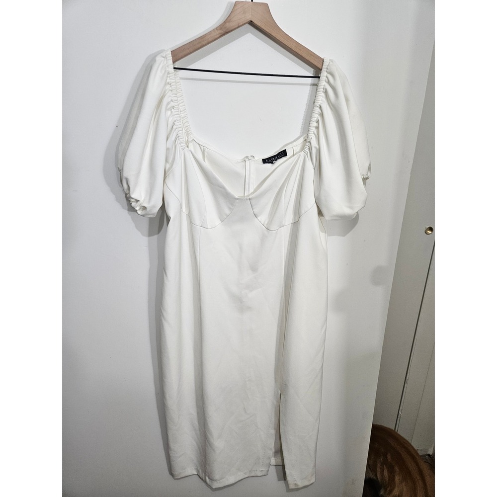 Eloquii White Puff Sleeve Sweetheart Midi‎ Dress Plus Size 20 Side Slit Bridal